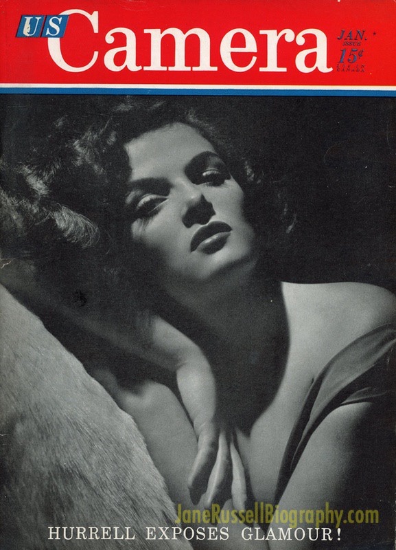 Jane Russell on the cover of US Camera, dramatically lit  